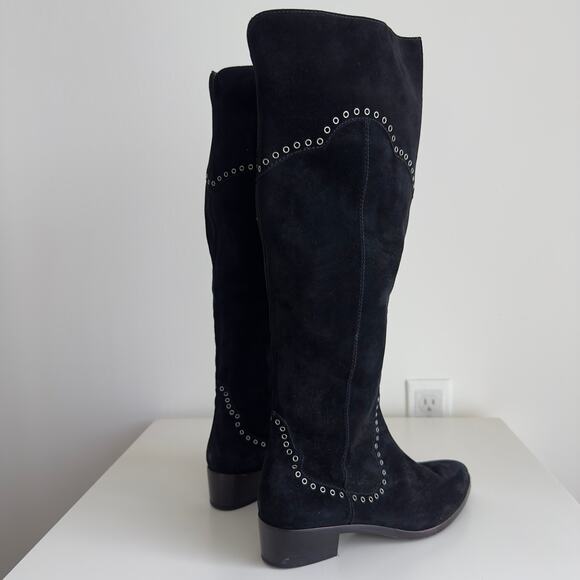 FRYE Boots Womens 6.5 Black Over The Knee Suede Leather Ray Grommet Studded - Picture 4 of 15